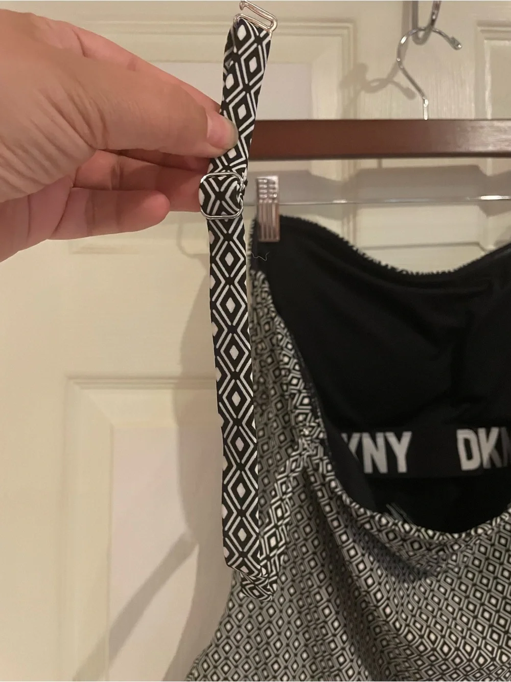 DKNY Black One-Piece Swimsuit with White Geometric Trim - Picture 12 of 12